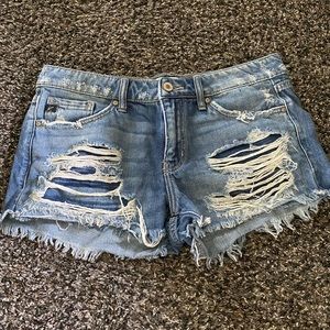 KanCan Destroyed Denim Medium Wash Shorts